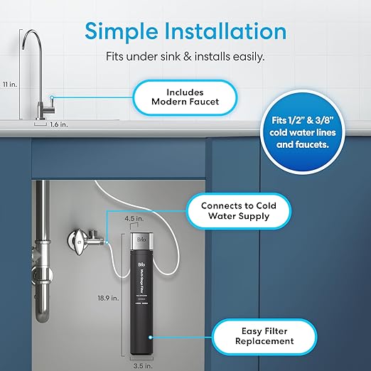 Brio 16" Undersink Water Filtration System for Sink Faucet Drinking Water | 3 Stage Single Housing Filter (0.5 Micron) with Faucet | 15,000 Gallons or 2 Years | Filters Dirt, Chlorine, Lead, Mercury+