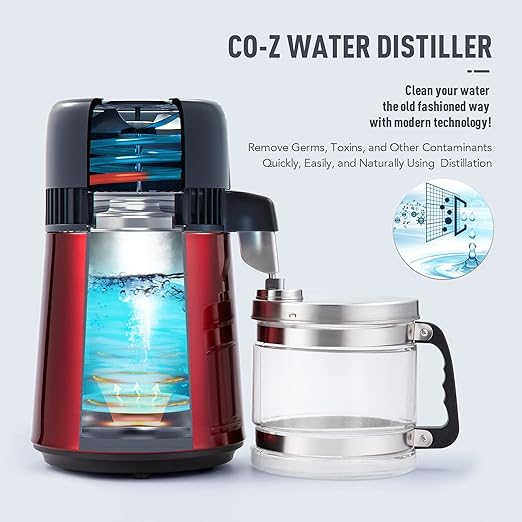 CO-ZWater Distiller, Stainless Steel Distilling Pure Water Machine for Home Countertop Table Desktop, 4 Liter Water Purifier to Make Clean Water for Home, 4 Liter Distilled Water Making Machine