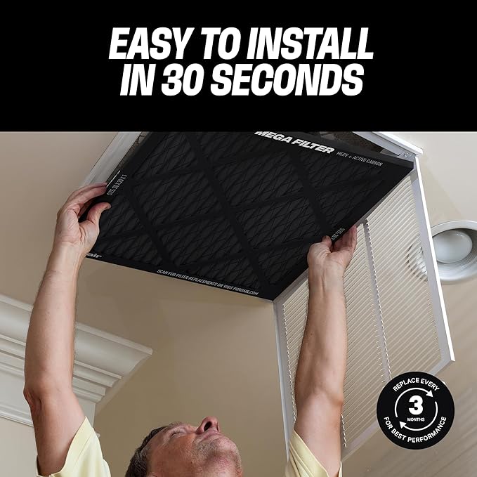 PuroAir Mega Filter - MERV 13 20x20x1 Air Filters For Home With Activated Carbon - Filters Allergens, Pet Dander, Smoke, Dust - Furnace and AC Filters - Air Filters 20x20x1 MERV 13 (4 Pack)