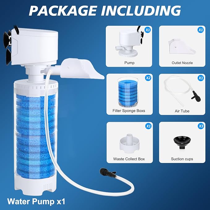 20-100 Gal Multifunction Power Aquarium Filter, Up to 320GPH Adjustable Bubble & Silent Dual Mode Internal Fish Tank Filter for Filtration, Oxygenation, Circulation, Wavemaker