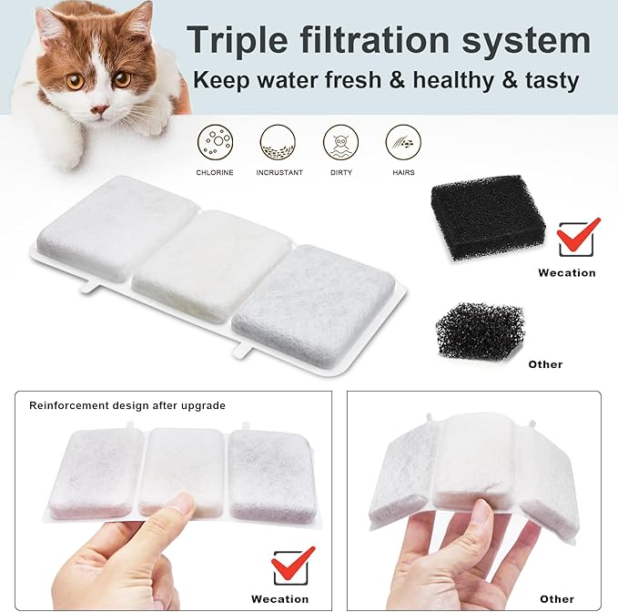 12 Pack Replacement Water Filter & 12 Pack Replacement Pre-Filter Sponges Compatible with Petory® 74oz/2.2L Automatic Pet Fountain