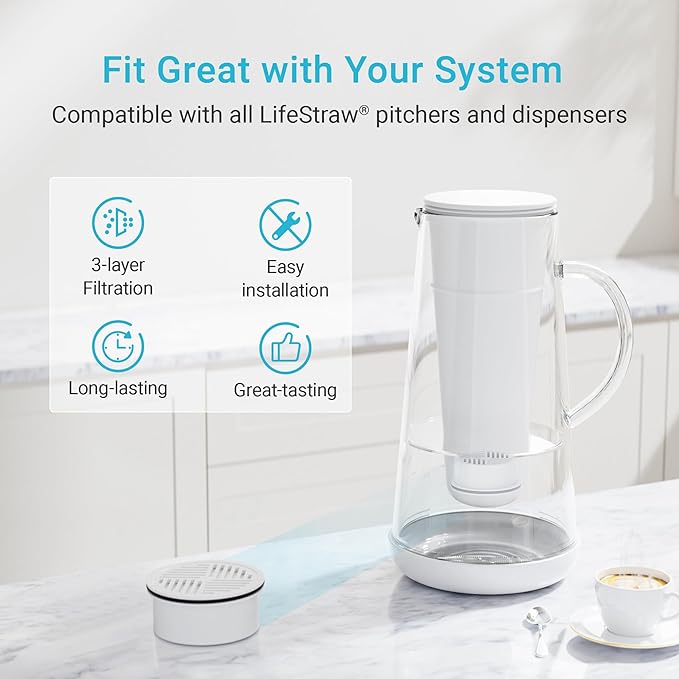 AQUA CREST Water Filter Compatible with Lifestraw® Home Pitcher and Dispenser Systems, Replacement for Lifestraw® Water Filter, Activated Carbon Filters, 3 Packs, with Membrane Micro Filter, 1 Pack