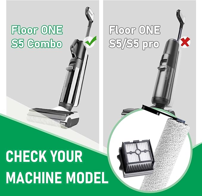 Only Floor ONE S5Combo Roller Brush Replacement and Vacuum Filter Kit Compatible with Tineco Floor ONE S5Combo Smart Wet Dry Vacuum Replacement Parts,2 Roller Brushes,2 HEPA Filters,1 Cleaner Brush