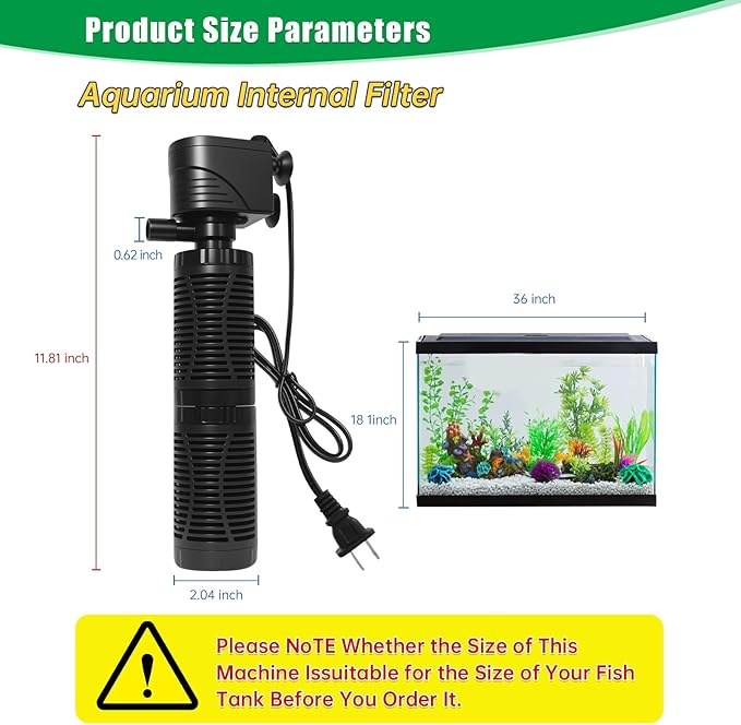 20W Submersible Aquarium Filter for 50–120 Gallon Fish Tanks, Quiet Operation Internal Pump, Energy Efficient, Easy to Install & Maintain, for Freshwater or Saltwater, Comes with Sponge Filter