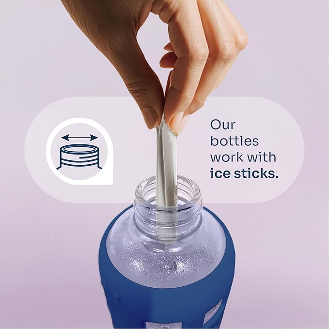 purifyou 40oz / 32oz / 22oz / 12oz Borosilicate Glass Water Bottle with Time & Volume Markers, Silicone Sleeve, Stainless Steel Lid | Reusable Glass Bottle for Water & Juice (22oz Chinese Porcelain)