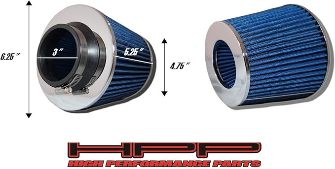 Cold Air Intake Blue 3" / 76 mm Inlet Reusable Quality Universal Clamp On Cone Replacement Dry Air Filter