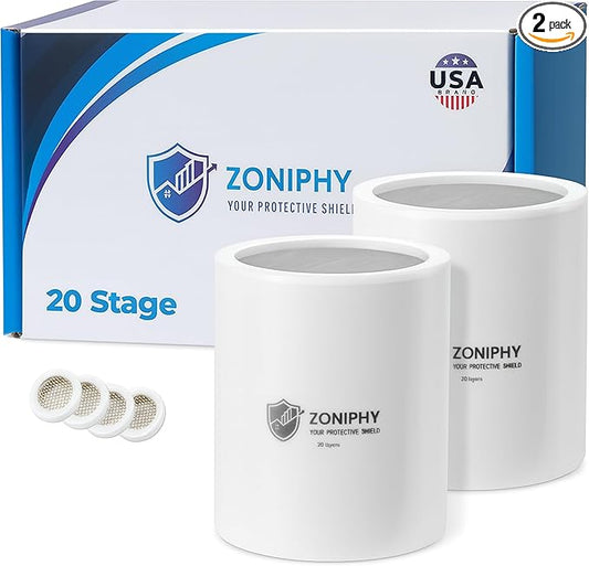 20-Stage Shower Head Filter Replacement Cartridge (No Housing) – Universal Shower Water Filter for Hard Water, Reduces Chlorine & Impurities for Softer Skin & Healthier Hair (Two Pack)