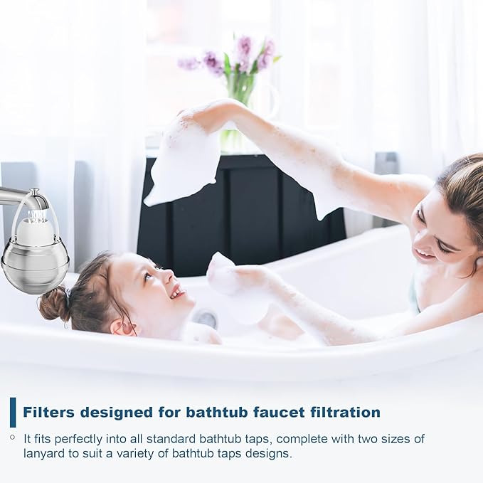 Chrome Bath Filter for Tub - 8 Stages Bath Filter- Removes Hundreds of Contaminants, Purify Your Bathwater for Healthier Skin and Hair