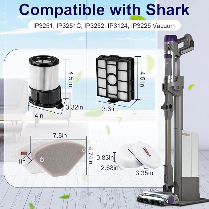 Replacement for Shark IP3251, IP3251C, IP3252, IP3124 Vacuum, 2 Auto-empty Dock Hepa Filter, 4 Pre-motor Filter Assembly, 2 Handheld Vacuum Post-motor Filter, 4 Pre-moter Filter, 2 Odor Cartridge