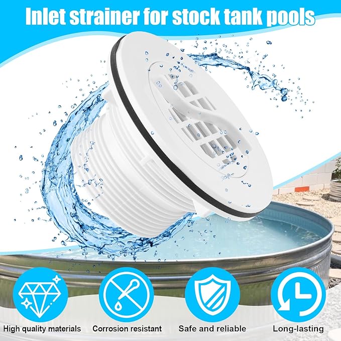 Threaded Inlet Strainer Kit Include Rubber Washer and Strainer Nut, Fits Intex Filter Pumps with 1-1/2" Hoses for Intex Stock Tank Pools and Stock Tank Pool Filter Kit Pool Accessories (1 Pcs)