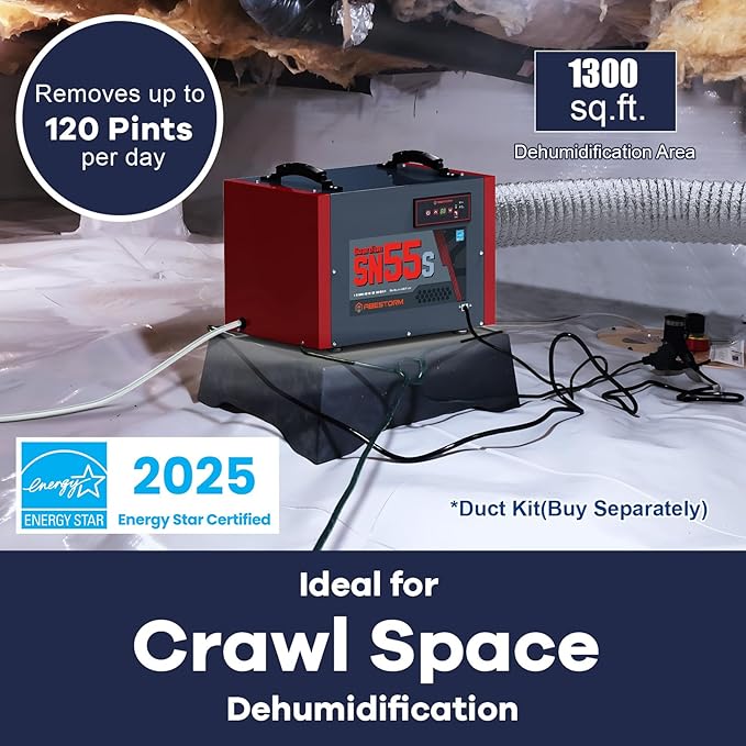 Abestorm Crawl Space Dehumidifier, 120Pint Commercial Dehumidifiers for Basement, Industrial Dehumidifier with Drain Hose, Portable Dehumidifier Crawlspace, Auto Defrosting, 5 Years Warranty