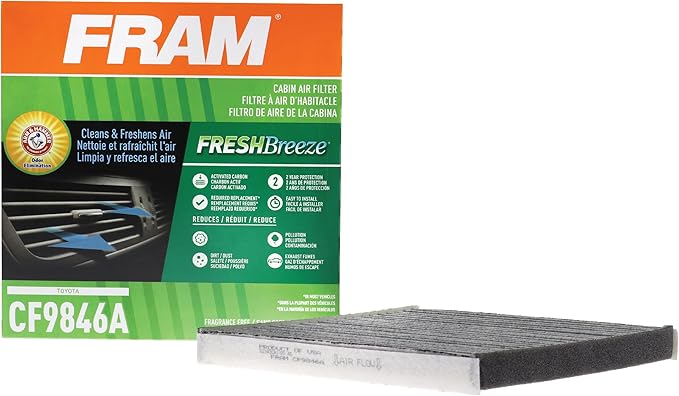 FRAM Fresh Breeze Cabin Air Filter Replacement for Car Passenger Compartment w/ Arm and Hammer Baking Soda, Easy Install, CF9846A for Subaru and Toyota Vehicles