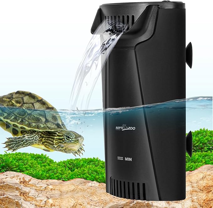 REPTIZOO Turtle Tank Filter Aquarium Corner Internal Filter, 92GPH Low Water Level Aquarium Filter with 3-Stage Bio-Filtration, Flow Adjustable Quiet Internal Filter for Turtle/Fish Tank