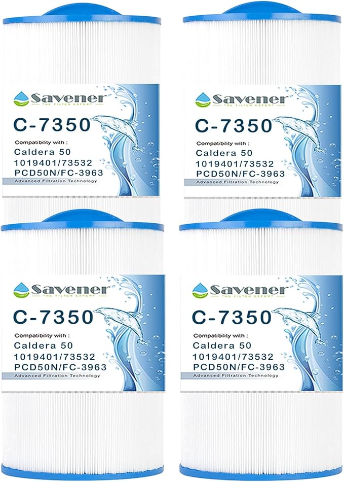 Spa Filter Compatible with Caldera 50, Caldera Spas, Unicel C-7350, 1019401, 73532, PCD50N, FC-3963, 50 sq.ft hot tub Filter, 4 Pack