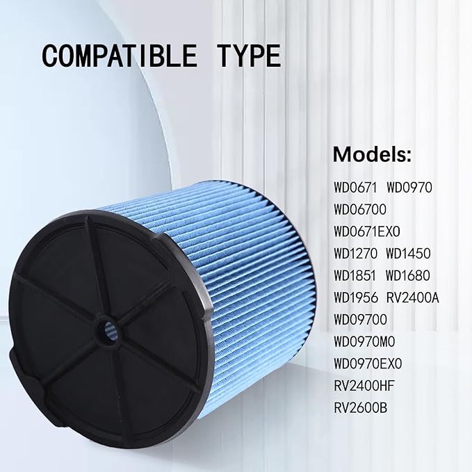 VF5000 Filter Compatible for Shop Vac 6-20 Gallon Wet Dry Vacuum Cleaner, Fits WD1450 WD0970 WD1270 WD09700 WD06700 WD1680 WD1851 WD1956 WD0970M0 WD0970EX0 2pcs