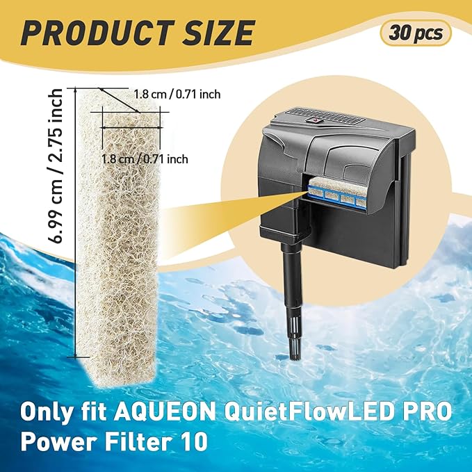 30 Count Ammonia Reducer Filter Pads for Aqueon - Replacement Filter Cartridges Small for Aqueon QuietFlow LED PRO Model 10