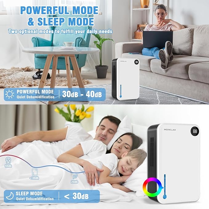 Dehumidifier,Scozza 25 OZ Small Dehumidifiers for Room for Home, Quiet with Auto Shut Off, Dehumidifiers for Bedroom (280 sq. ft), Bathroom, RV, Closet,Bedroom, Basement, 7-color LED light,White