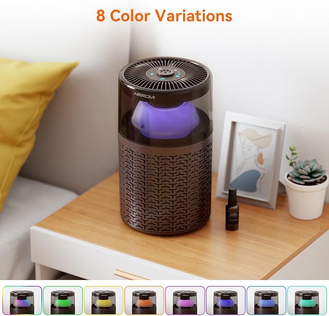 AIRROMI Air Purifiers for Bedroom Home,Up to 658 Ft²,Activated Carbon Filter Cleaner,With Fragrance Sponge for Better Sleep,Night Light,Pet Dander,Allergies,Smoke,Odor,Desktop Air Cleaner A2002 Brown
