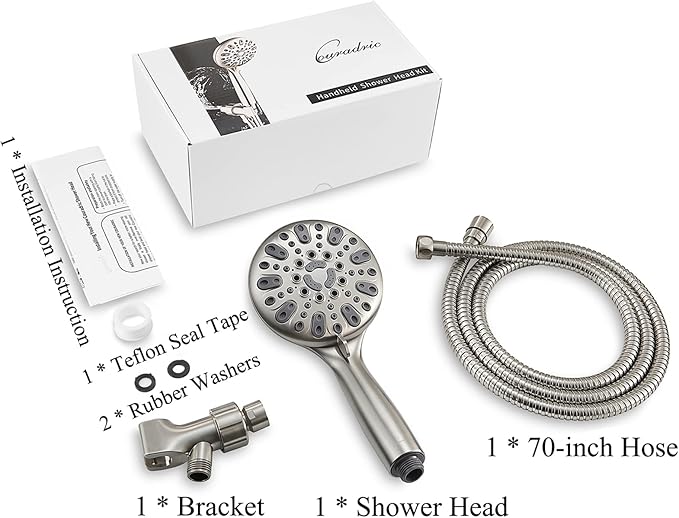 Handheld Shower Head, 6 Spray Setting High Pressure Shower Head with Brass Swivel Ball Bracket and Extra Long Stainless Steel Hose, Brushed Nickel, 5"