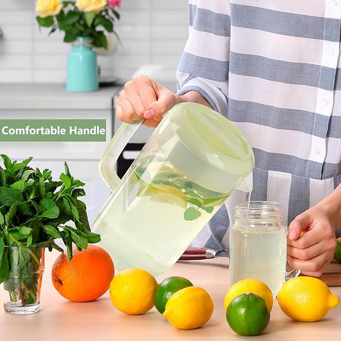 0.6 Gallon 2.5 Litre Clear Plastic Pitcher with Lid, 2 Pack Clear Water Pitchers for Cold Drinks, Iced Tea Jug for Lemonade, Iced Tea, Milk, Juice, Beverages