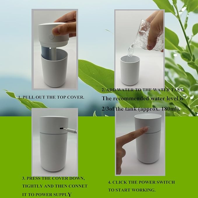 Humidifier, Humidifiers for Bedroom with Colorful Atmosphere Lights,2 Mist Modes Quiet, Easy to Clean, Small Portable for Plants, Baby, Car, Travel and Office(White)