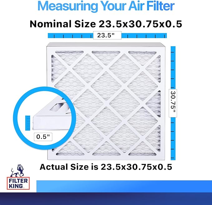 Filter King 23.5x30.75x0.5 Air Filter | 4-PACK | MERV 8 HVAC Pleated A/C Furnace Filters | MADE IN USA | Actual Size: 23.5 x 30.75 x 0.5"