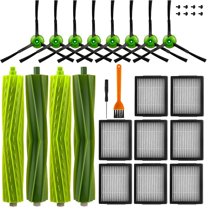 20 Pack Replacement Parts for iRobot Roomba i3 i3+ i7 i7+ i4 i6 i6+ i8 i8+/Plus E5 E6 E7 J7 i5 j5+ I, E &J Series Robot Vacuum Cleaner, 2 Sets Roller Brush, 8 HEPA Filters and 8 Side Brushes