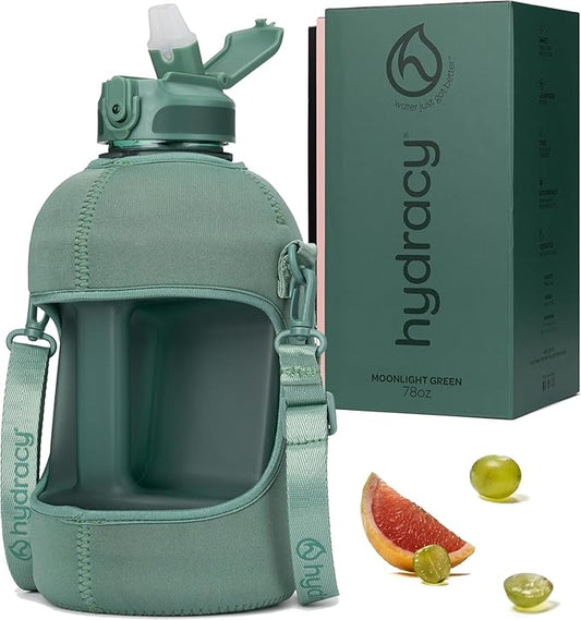 Hydracy Water Bottle with Time Marker -Large BPA Free Water Bottle & No Sweat Sleeve -Leak Proof Gym Bottle with Fruit Infuser Strainer & Times to Drink -Ideal for Fitness Sports & Outdoors