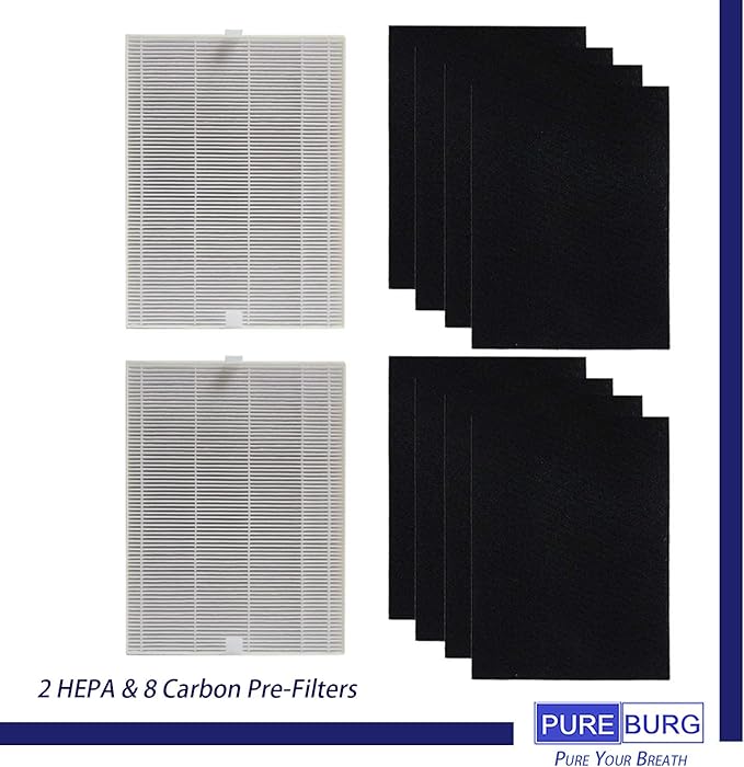 PUREBURG AP-1216L Replacement True HEPA Filter Set Compatible with Coway AP-1216L Tower Mighty Air Purifier,H13 Activated Carbon Pre-Filters