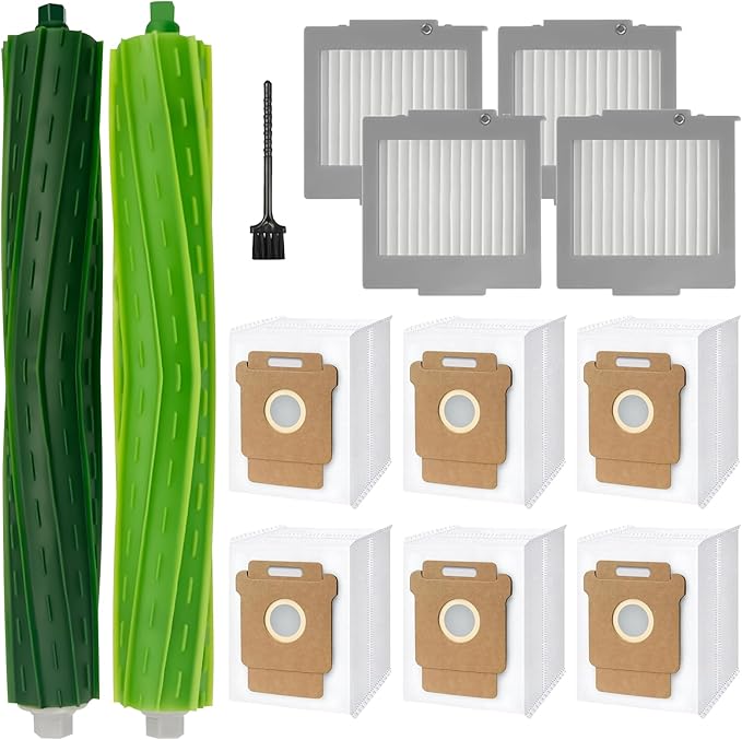 Accessories Kit for iRobot Roomba Max 705 Vac/Plus 504 Vac Robot Vacuum Cleaner, Replacement Parts with 2 Main Brushes, 6 Dust Bags, 4 Filters, 1 Cleaning Brush(Without Side Brushes)