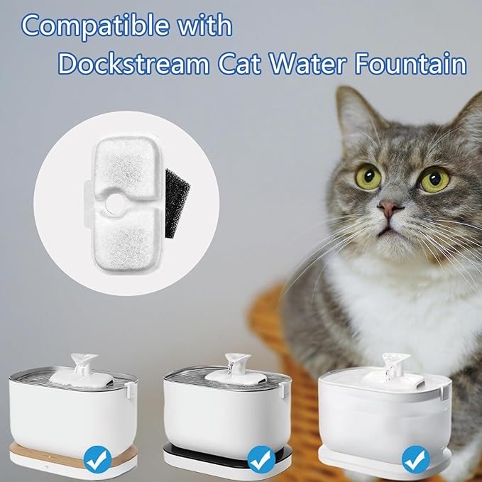 18Pack Cat Water Fountain Replacement Filter for PETLIBRO Dockstream Cat Water Fountain PLWF005/PLWF115/PLWF105, Triple Filtration System Replacement Filter, Cordless Ultra-Quiet Pet Water Fountain