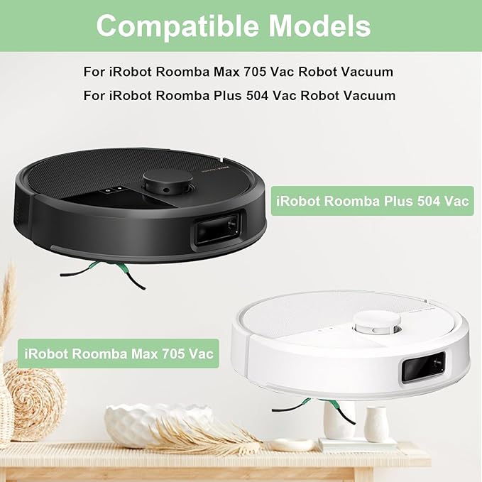 Replacement Part Kit for iRobot Roomba max 705 vac/Plus 504 Vac Vacuum Cleaner, 2 Rubber Brush 8 Filter 8 Side Brushes