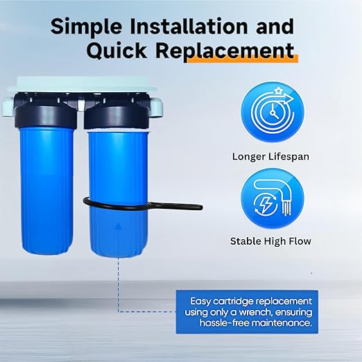 Two (2) Stage 20" x 4.5" Drinking Water Filter System | NSF Certified Water Filters Set | Whole House Water Filter System | Includes Carbon & Sediment Filters.