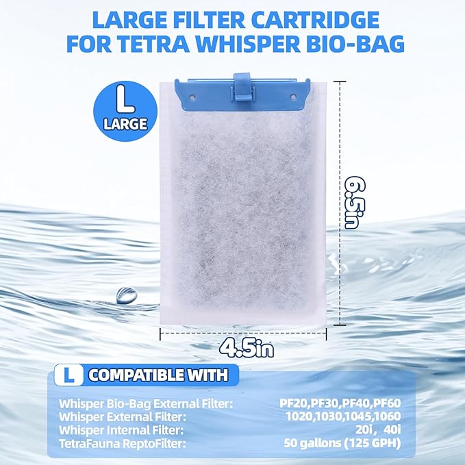 Large Replacement Filter Cartridges, 5Stage Filtration with Activated Carbon, Maifan Stone & Zeolite, Compatible with Tetra Whisper Bio-Bag 20i, 40i, IQ20, IQ30, IQ60, PF20, PF30, PF40, PF60，6pc