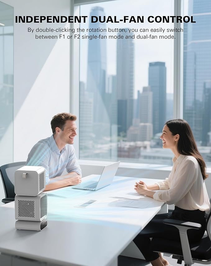 Desk Fan, 11-Inch Table Fan for Bedroom, 6 Speeds, Digital Display, Dual Heads 6000mAh Battery USB Fans, 360° Rotating, 120° Auto Oscillating, Desk Fans Small Quiet for Home, Office, Kitchen