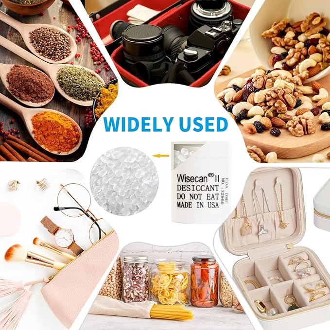 1 Gram 100 Pack Silica Gel Canister, Desiccant Canister, Silica Gel Capsules, Desiccant Capsules, Moisture Absorbers for Food Storage, Food Safe Dehumidifiers Wisecan