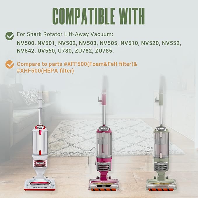 NV501 ZU780 Filter Replacement Parts for Shark Rotator Lift-Away NV500 NV501 NV502 NV503 NV505 NV510 NV520 NV552 NV642 UV560 ZU780 ZU782 ZU785,XFF500 XHF5002,HEPA+4 Foam&Felt Filters