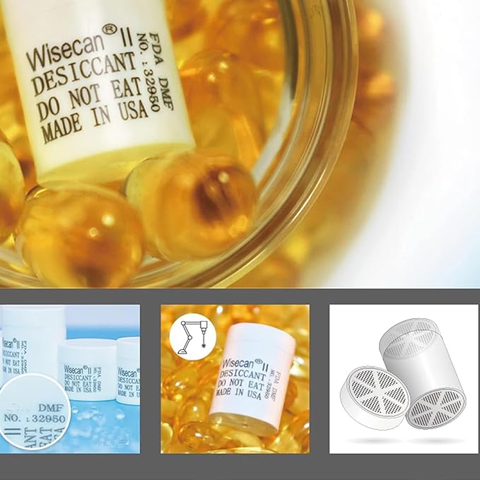 1 Gram 100 Pack Silica Gel Canister, Desiccant Canister, Silica Gel Capsules, Desiccant Capsules, Moisture Absorbers for Food Storage, Food Safe Dehumidifiers Wisecan