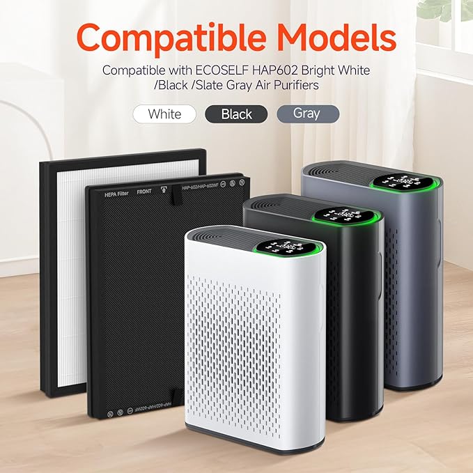 2 Packs HAP602 Replacement Filter Compatible with ECOSELF HAP602/ HAP602WF Air Cleaner Purifier, 3-in-1 Filtration of Main Filter,Pre-Filter & Activated Carbon Filter