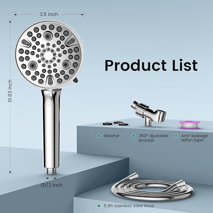 FEELSO 11-Spray Filtered Shower Head Handheld, High Pressure Showerheads with Filters Water Pressure Adjustment for Hard Water - Reduce Dry Skin, Power Wash to Clean Tub, Tile, Pets