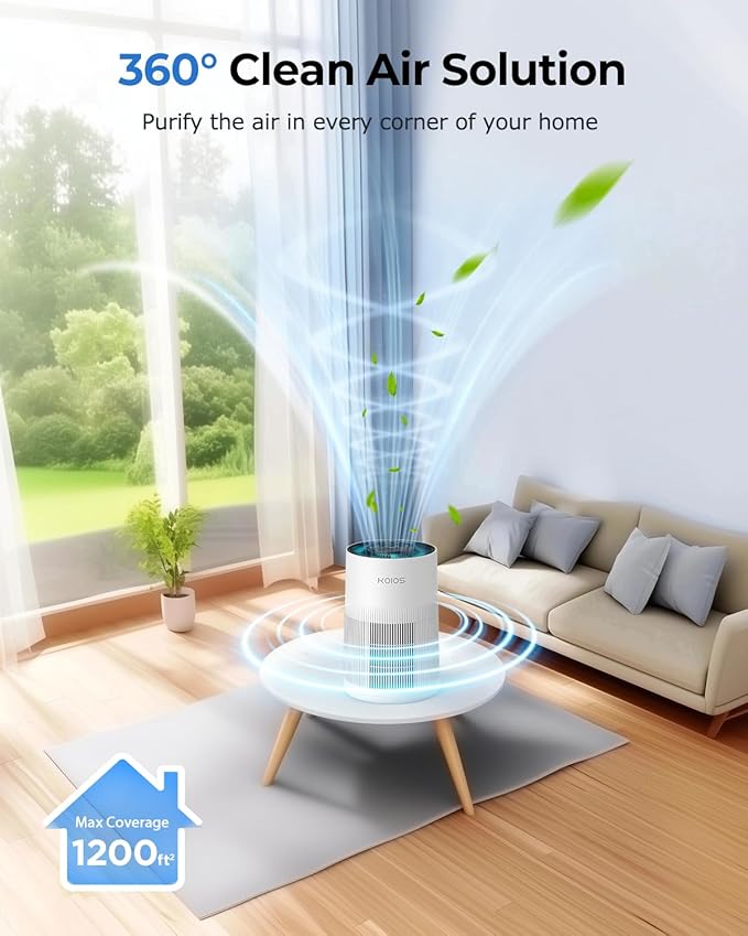 Air Purifiers for Home Large Room 1200ft², KOIOS H13 True HEPA Air Purifier for Bedroom with 7 Colorful Lights, Aromatherapy, Desktop Air Filter Cleaner for Smoke Dust Pollen Pets Dander Odor, AP2303
