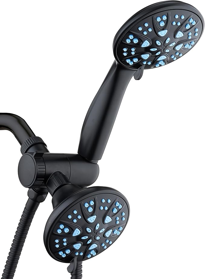 AquaDance Antimicrobial/Anti-Clog High-Pressure 30-setting Dual Head Combination Shower with Microban Nozzle Protection From Growth of Mold, Mildew & Bacteria for a Healthier Shower – Aqua Blue
