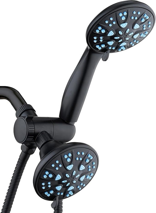 AquaDance Antimicrobial/Anti-Clog High-Pressure 30-setting Dual Head Combination Shower with Microban Nozzle Protection From Growth of Mold, Mildew & Bacteria for a Healthier Shower – Aqua Blue