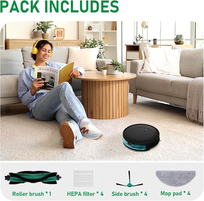 Y0140 Replacement Parts Pack for iRobot Roomba Combo Essential Series Q011, Y0110, Q0120, Y0140 Robot Vacuum Cleaner, 1 Roller Brush, 4 Hepa Filters, 4 Side Brushes, 4 Mop Pads (13 Pcs/Pack)