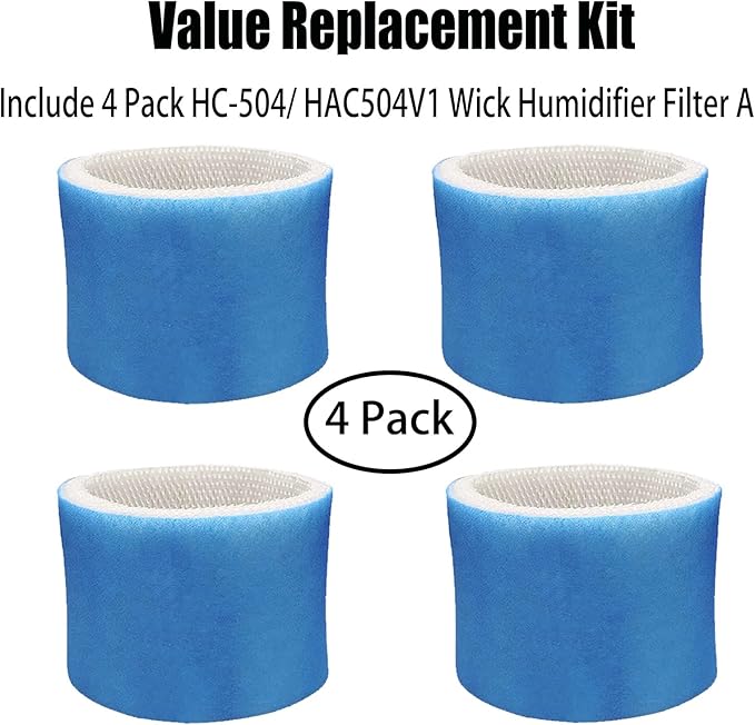 HAC504 Wicking Humidifier Filter Type A Replcement for Honeywell HCM-350 HEV355 HCM-710 HCM-315 HEV312 Humidifiers Part HAC-504 HAC-504AW HAC504V1 Wick Filters (4 Pack Blue)
