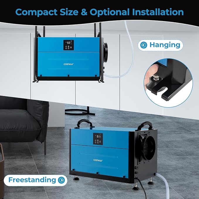 COSTWAY 155 PPD Commercial Dehumidifier, 1900 Sq.Ft Crawl Space Dehumidifier with 9.8 FT Drain Hose & Wired Remote Control Panel, Ideal for Basement, Warehouse (Blue)