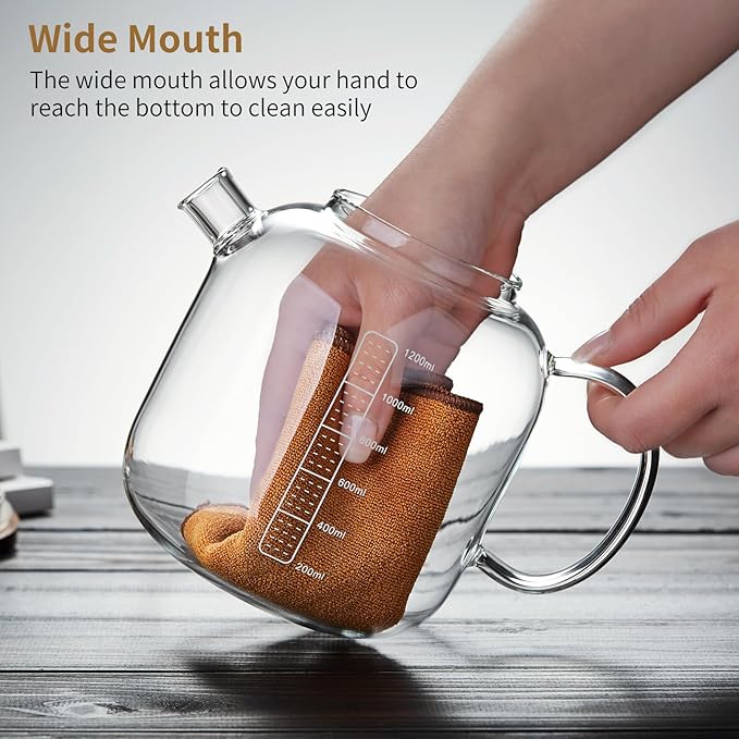 Glass Pitcher with Lid and Spout, 40OZ Glass Water Jug, Glass Carafe for Hot/Cold Water, 1200ml Glass Water Pitcher for Fridge, Glass Teapot, Large Iced Tea Pitcher for Homemade Beverage