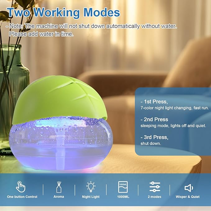 Water-Based Purifier Air Washer, Air Revitalizer & Freshener, Air Fresher with 7 LED Color Changing Light for Rooms (Green)