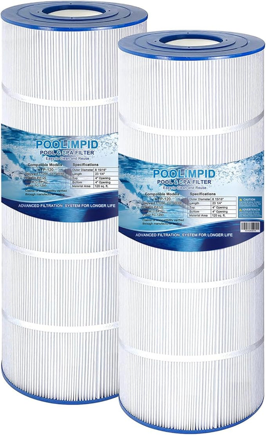 C1200 Pool Filter Compatible with Hayward C1200, CX1200RE, Pleatco PA120, Unicel C-8412, Clearwater II 125, 120 sq.ft, 2 Pack