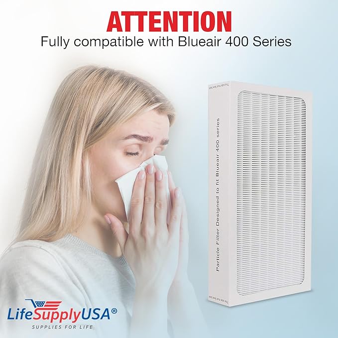 HEPA Particle Filter Replacement Compatible with Blueair Classic 400 Series Air Purifiers: 402, 403, 405, 410, 450E, 455EB, 480i by LifeSupplyUSA (1-Pack)